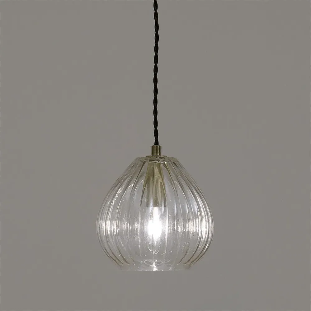 Aston Teardrop Pendant Light - Transparent, Ribbed Glass