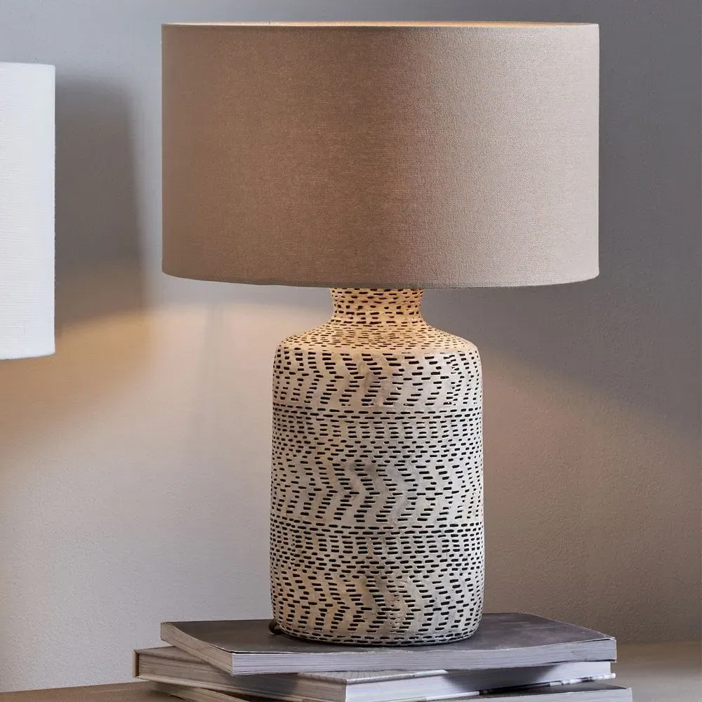 Atouk Textured Stoneware Table Lamp - Natural, Black