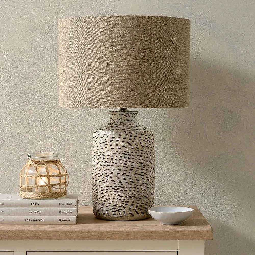 Atouk Textured Stoneware Table Lamp - Natural, Black