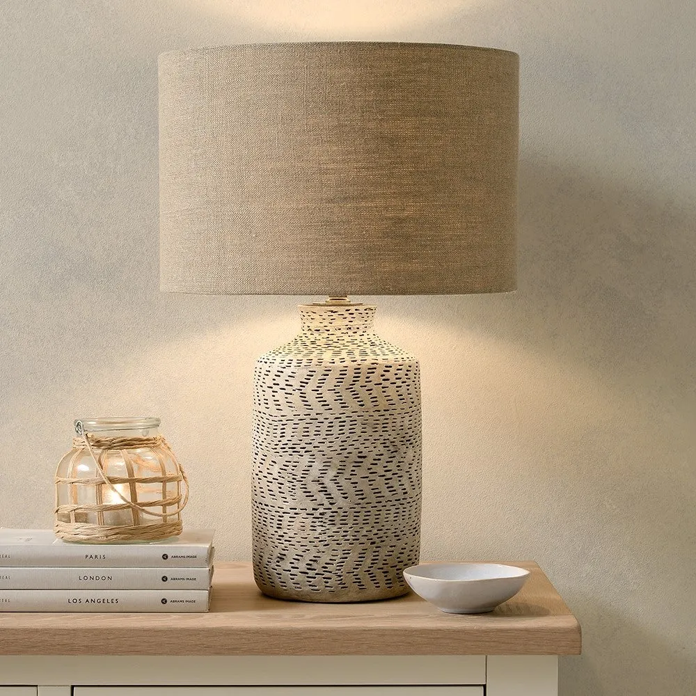 Atouk Textured Stoneware Table Lamp - Natural, Black