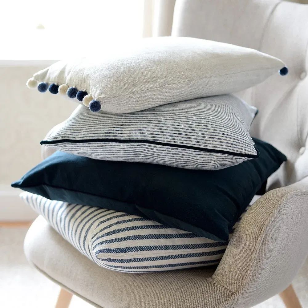 Broadway Stripe Cushion - Navy, Cotton-Polyester