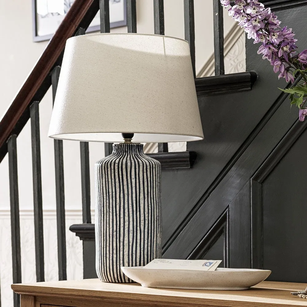 Bude Stripe Table Lamp - Blue and White, Stoneware