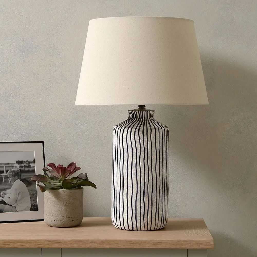 Bude Stripe Table Lamp - Blue and White, Stoneware