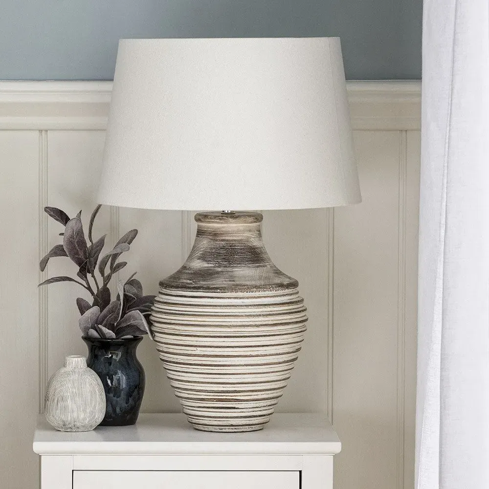 Calcutt Wooden Ribbed Table Lamp - Whitewashed