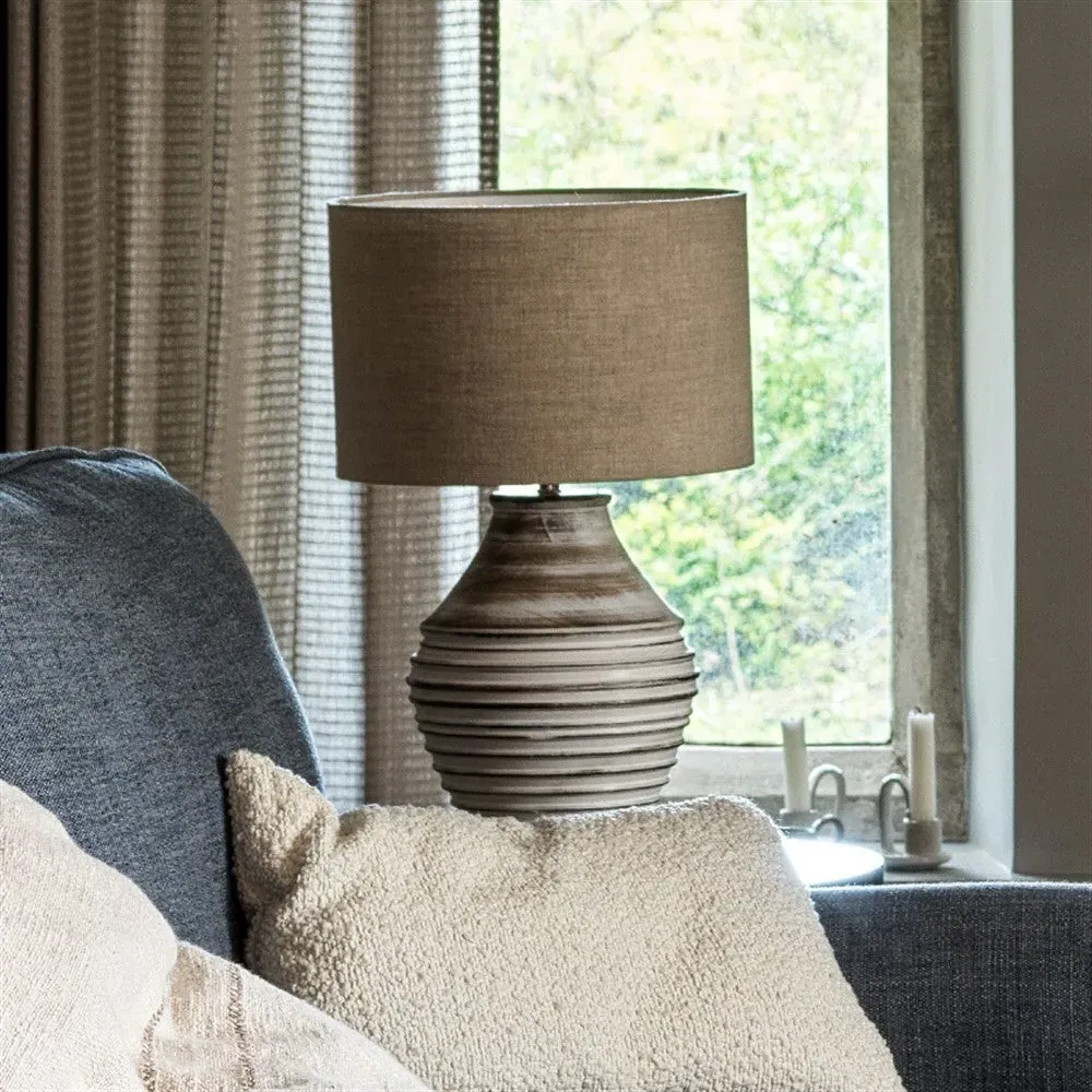 Calcutt Wooden Ribbed Table Lamp - Whitewashed