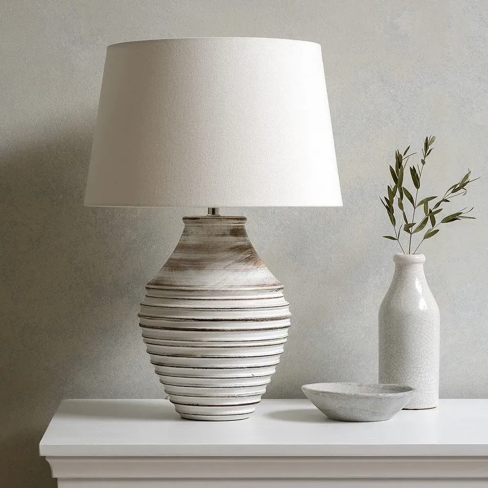 Calcutt Wooden Ribbed Table Lamp - Whitewashed
