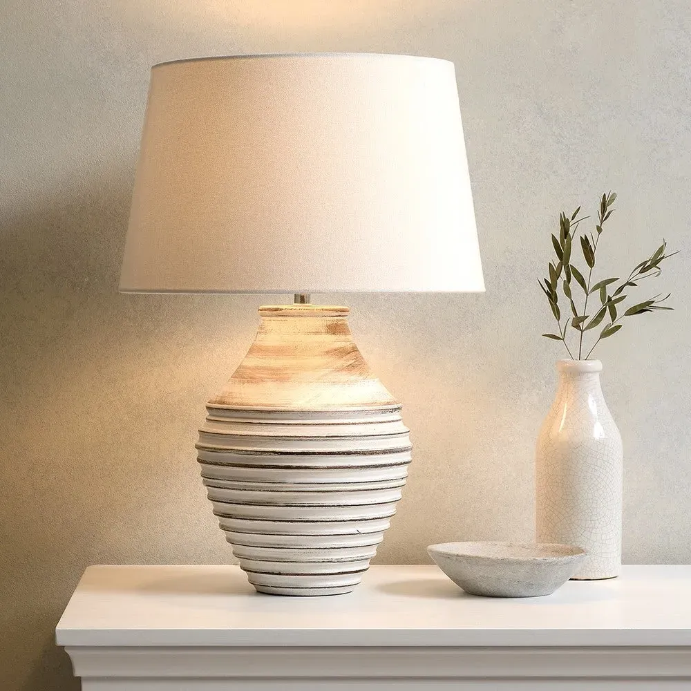 Calcutt Wooden Ribbed Table Lamp - Whitewashed