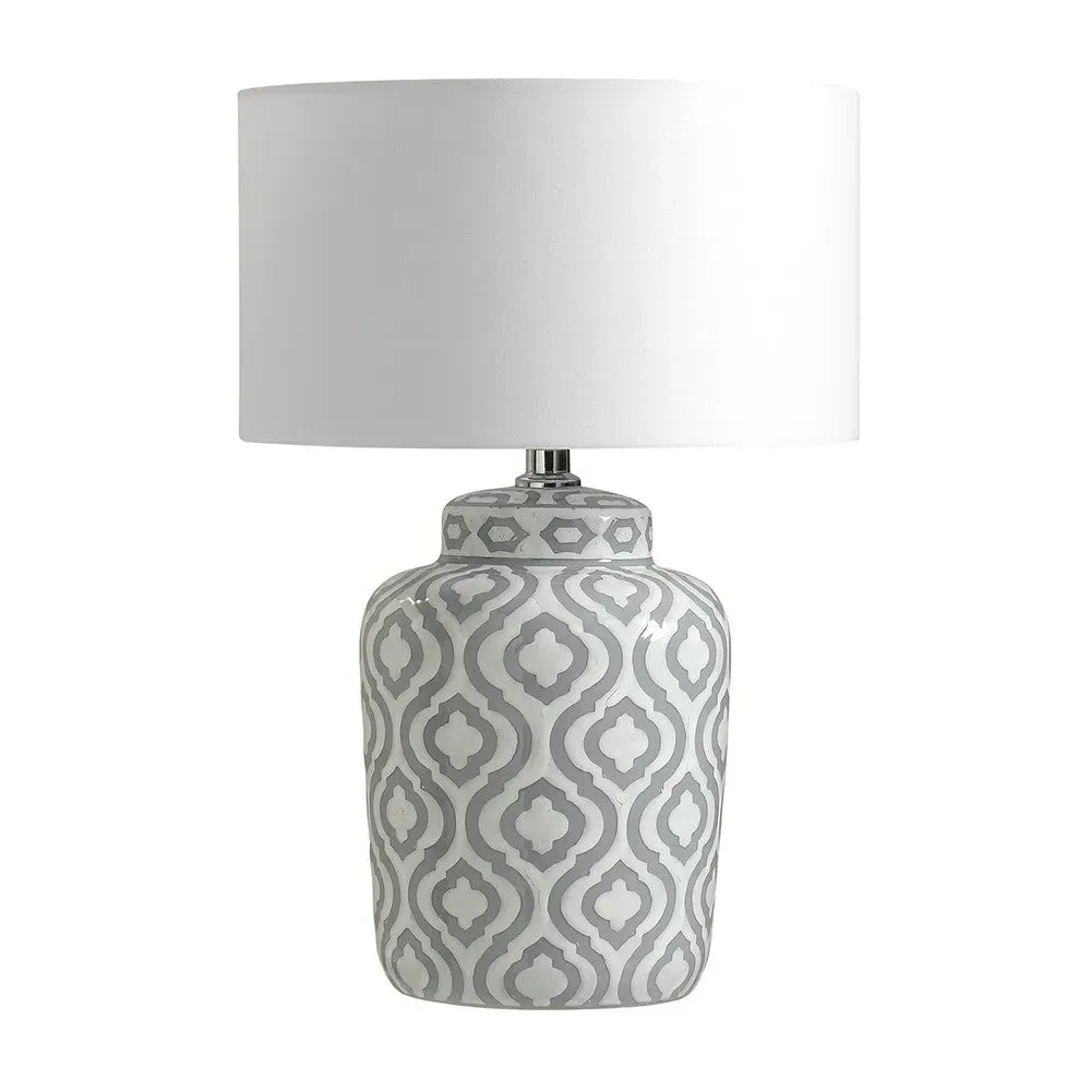 Celia Ceramic Table Lamp - Grey, White Pattern