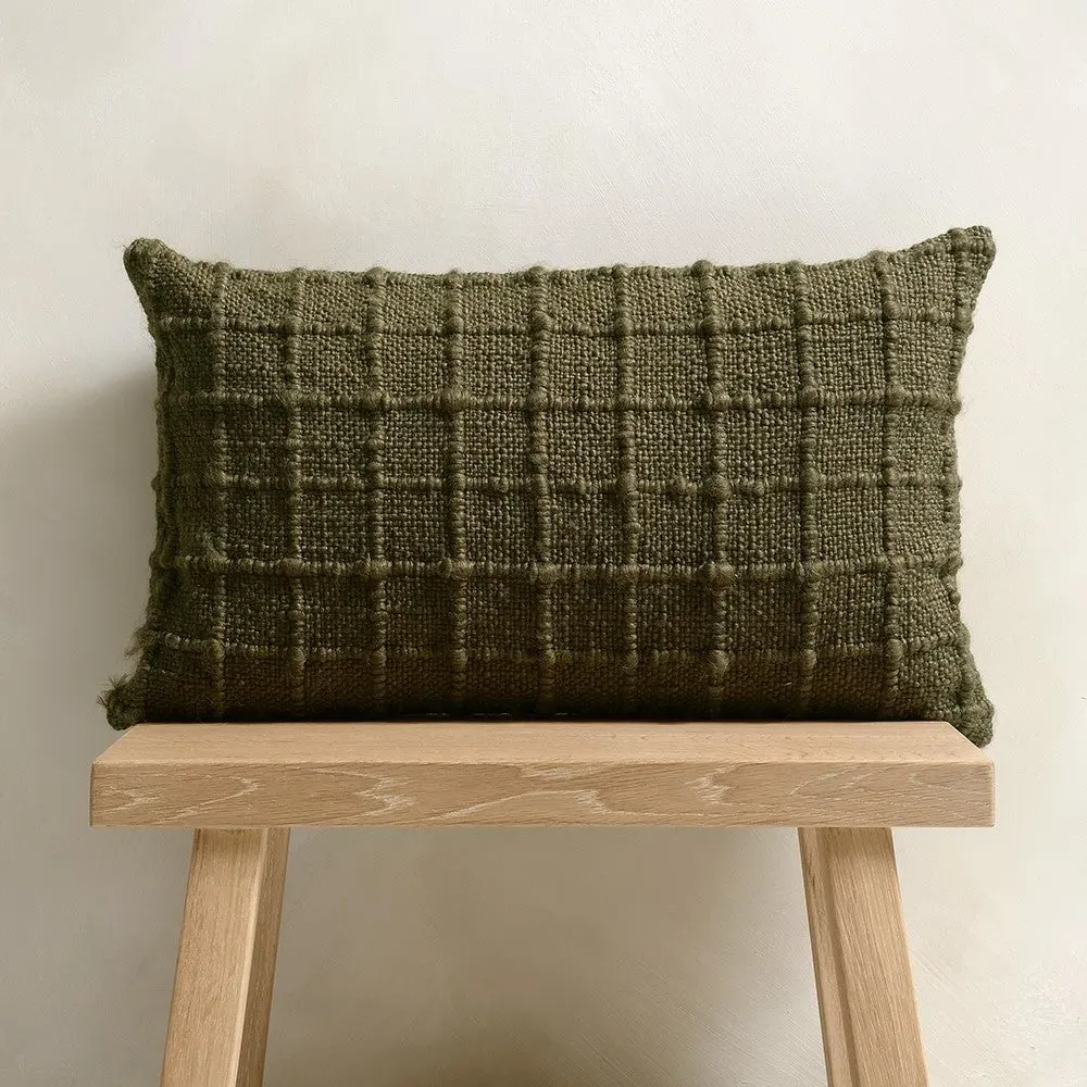 Check Hand Woven Cushion - Green
