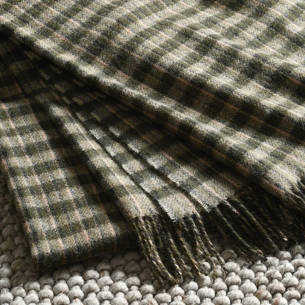 Checked Throw - Moss Green, Wool