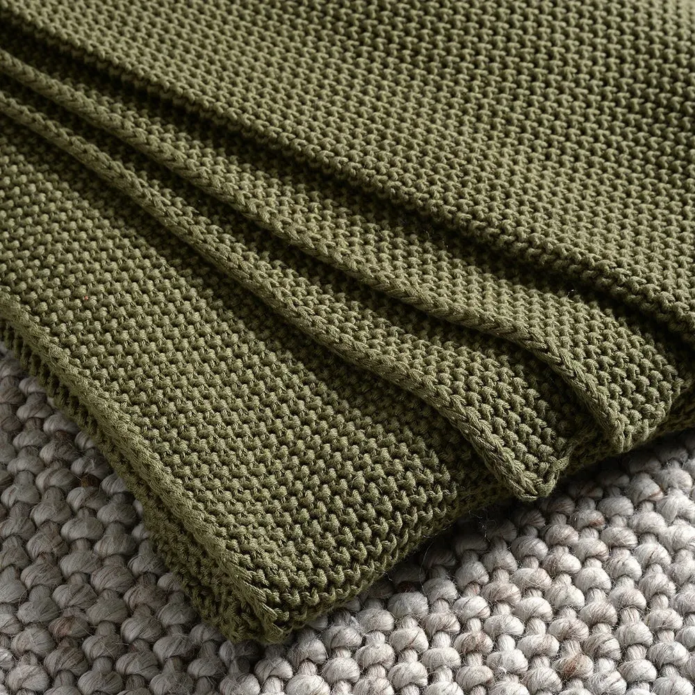 Chunky Knit Throw - Forest Green, Cotton