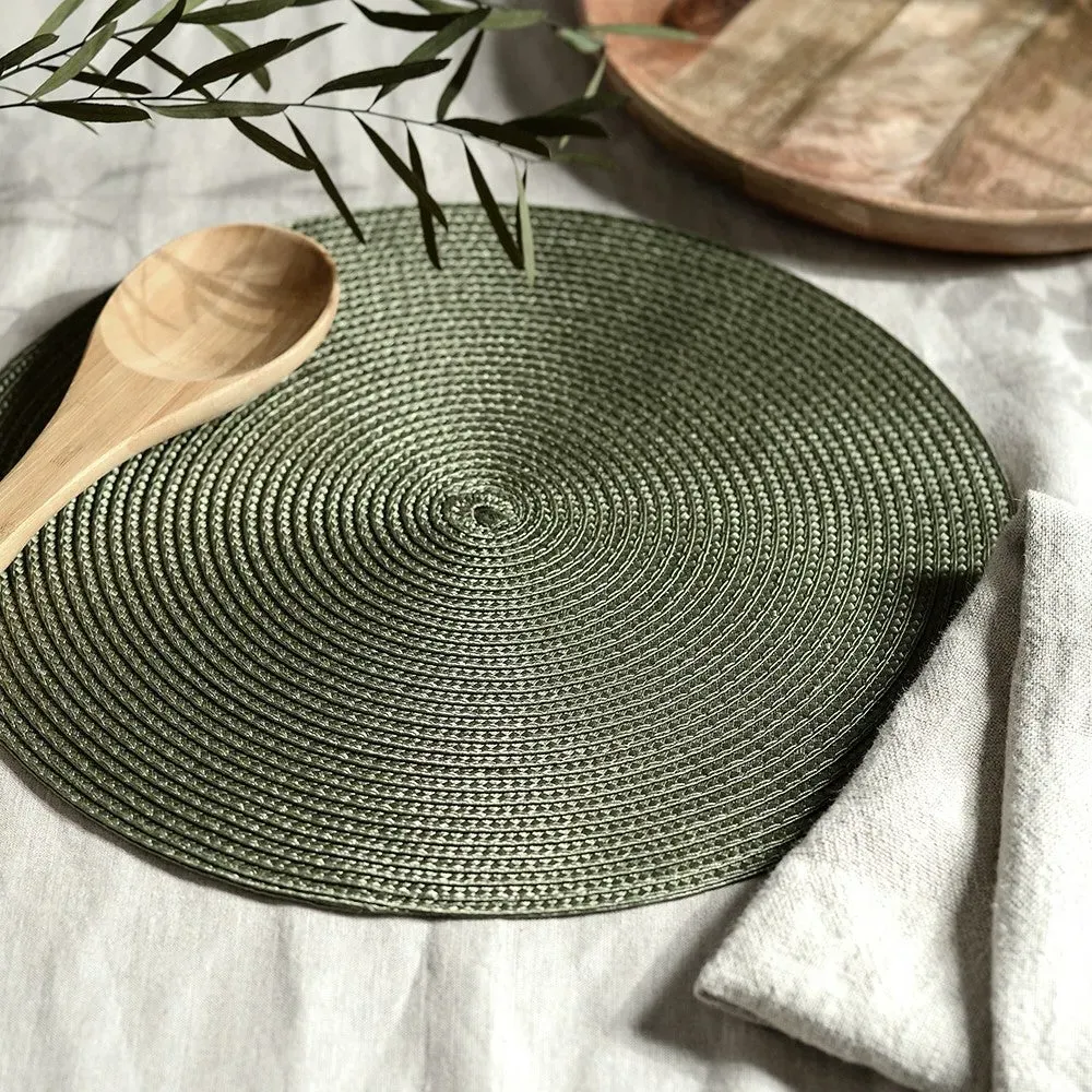 Circular Ribbed Placemat - Olive Green