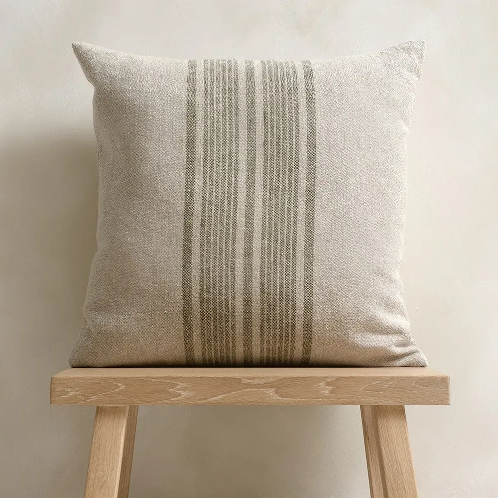 Cotton Linen Bold Stripe Cushion - Green