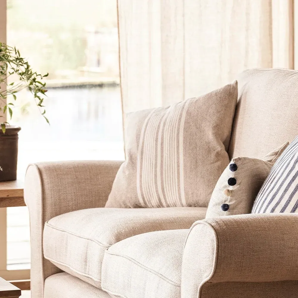 Cotton Linen Bold Stripe Cushion - Natural