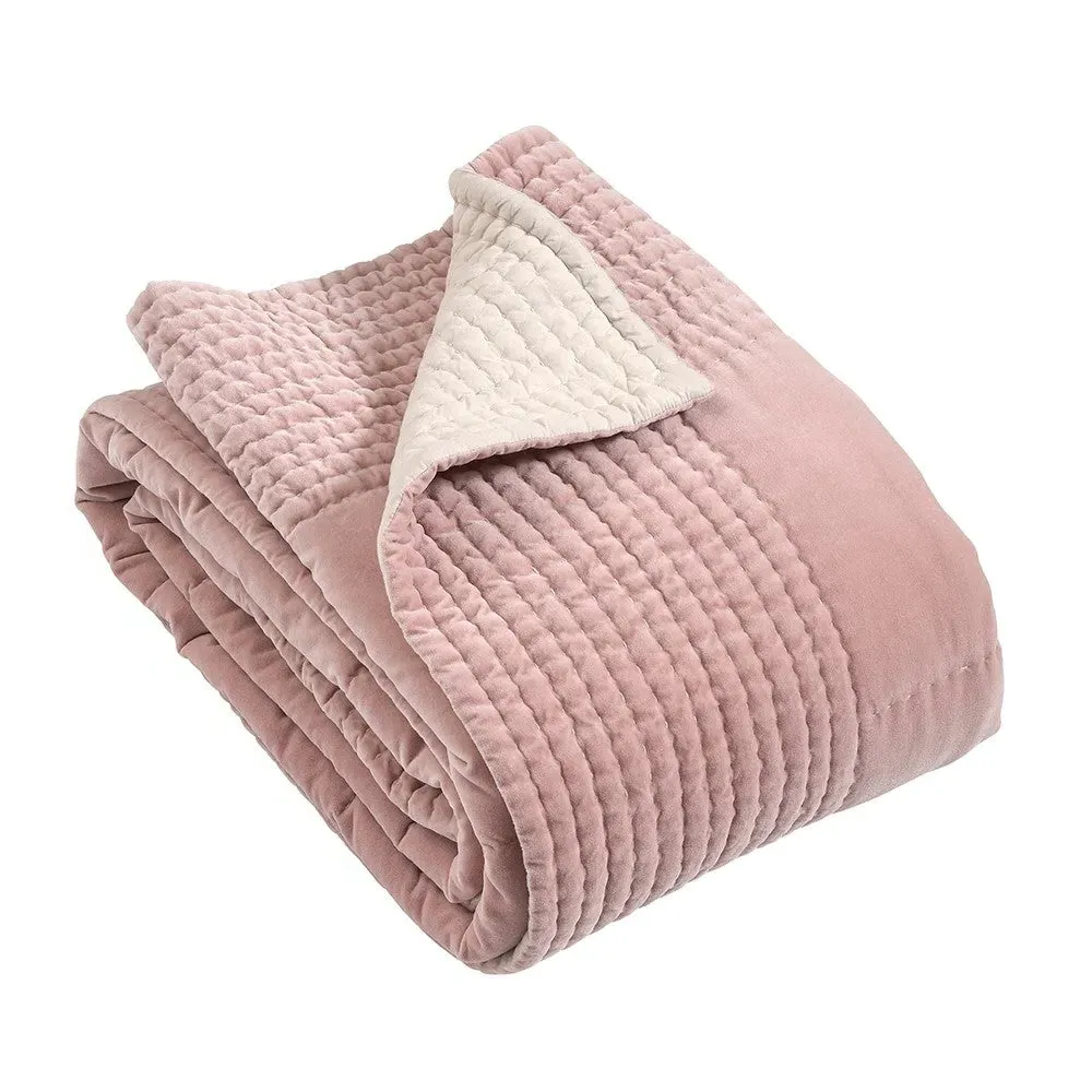 Cotton Velvet Bed Throw - Dusky Pink