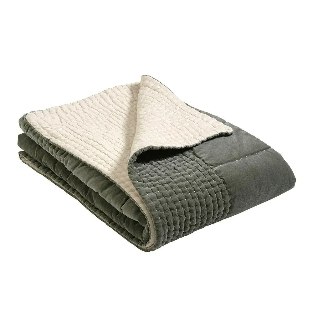 Cotton Velvet Bed Throw - Fern Green