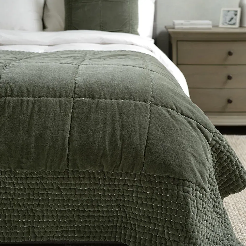 Cotton Velvet Bed Throw - Fern Green