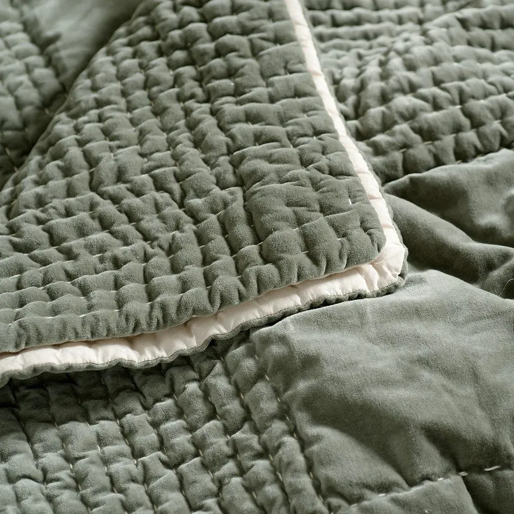 Cotton Velvet Bed Throw - Fern Green