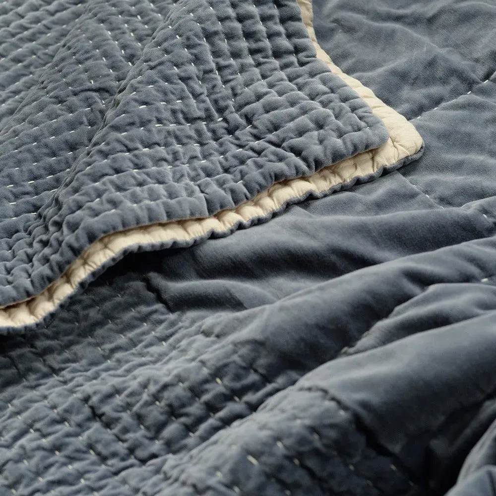 Cotton Velvet Bed Throw - Nocturne Blue