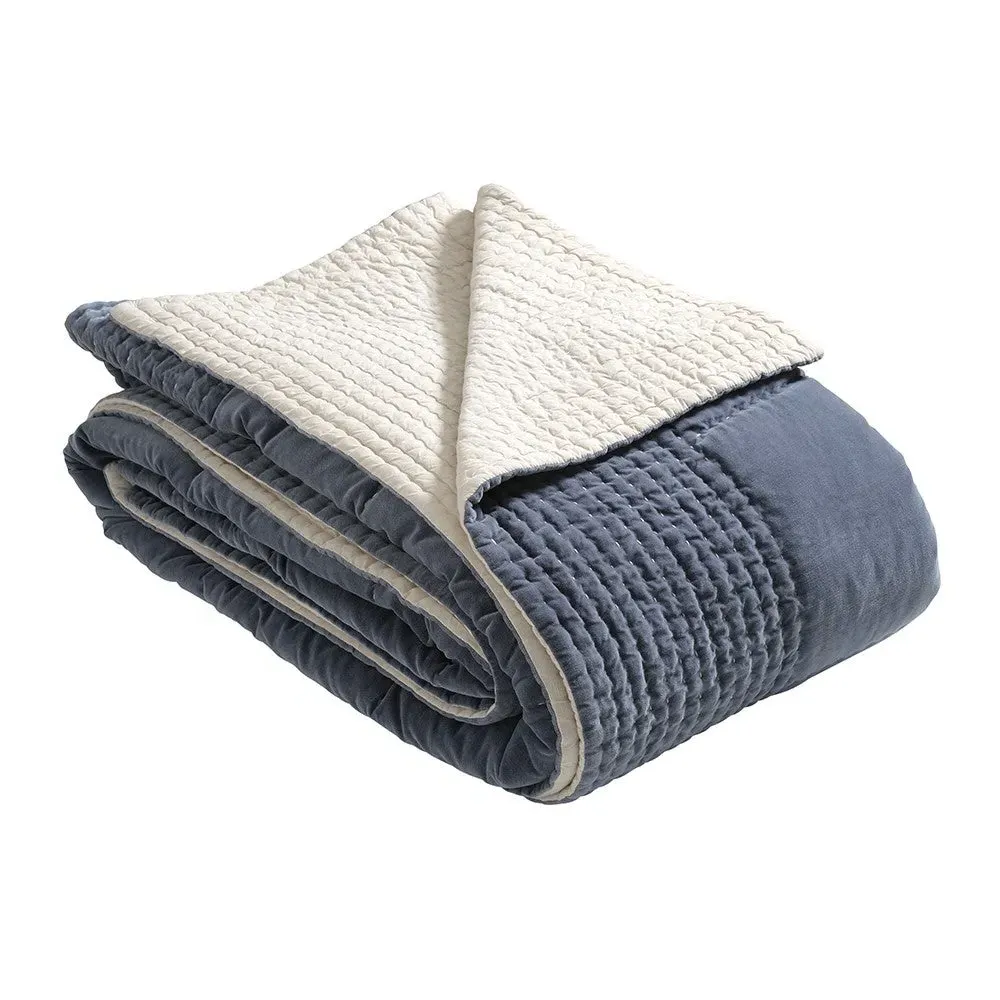 Cotton Velvet Bed Throw - Nocturne Blue image