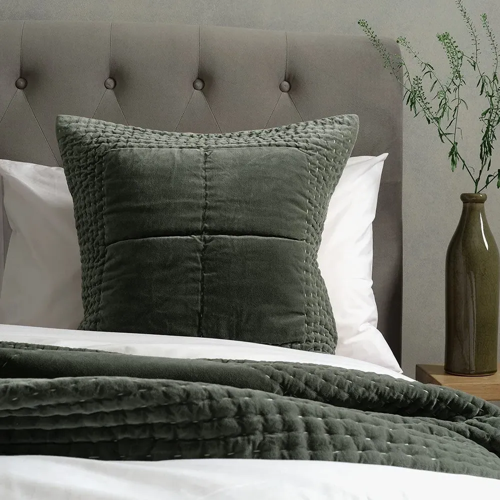 Cotton Velvet Cushion - Fern Green