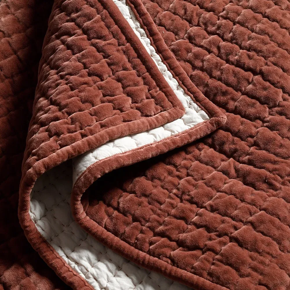 Cotton Velvet Driftline Weave Bed Throw - Brick