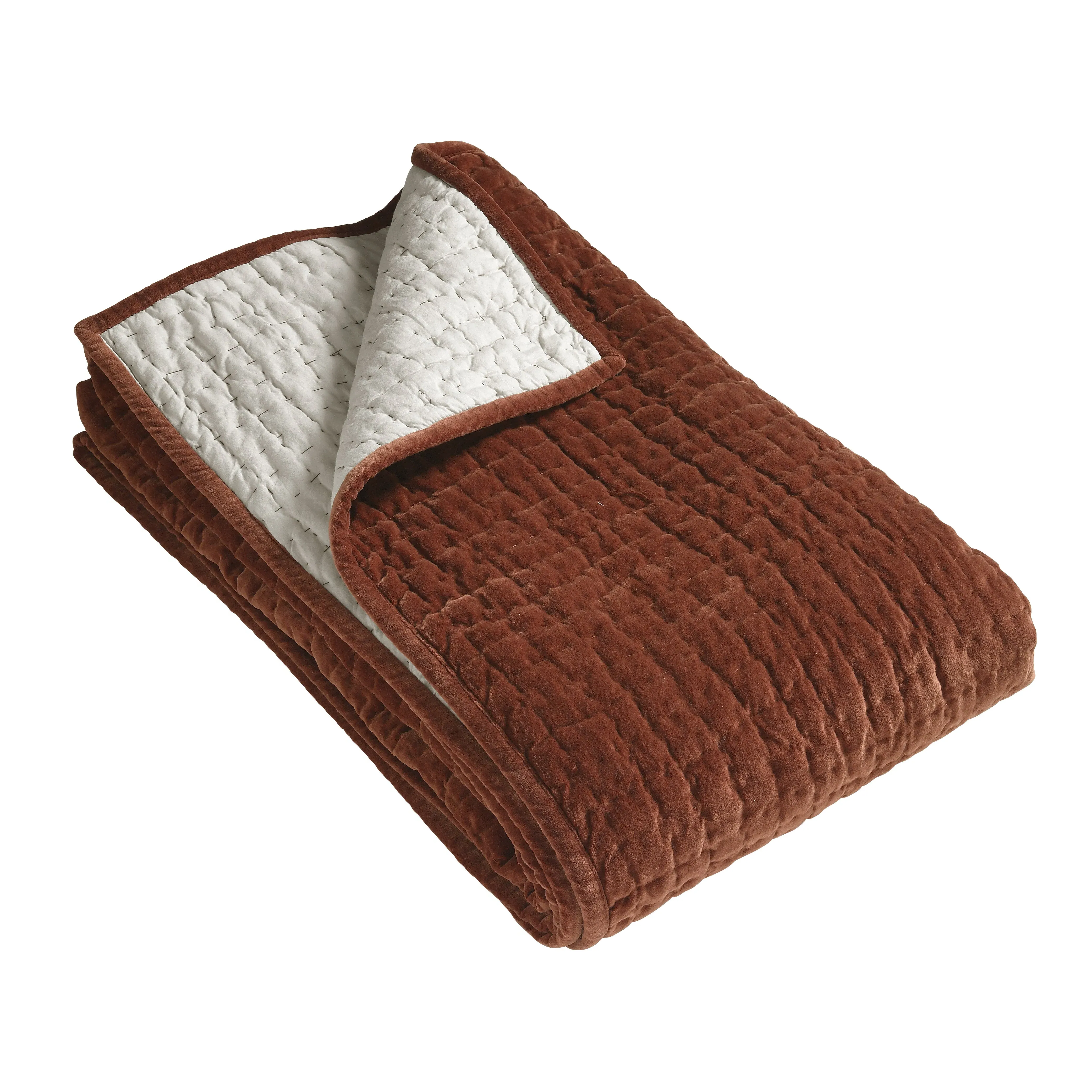 Cotton Velvet Driftline Weave Bed Throw - Brick