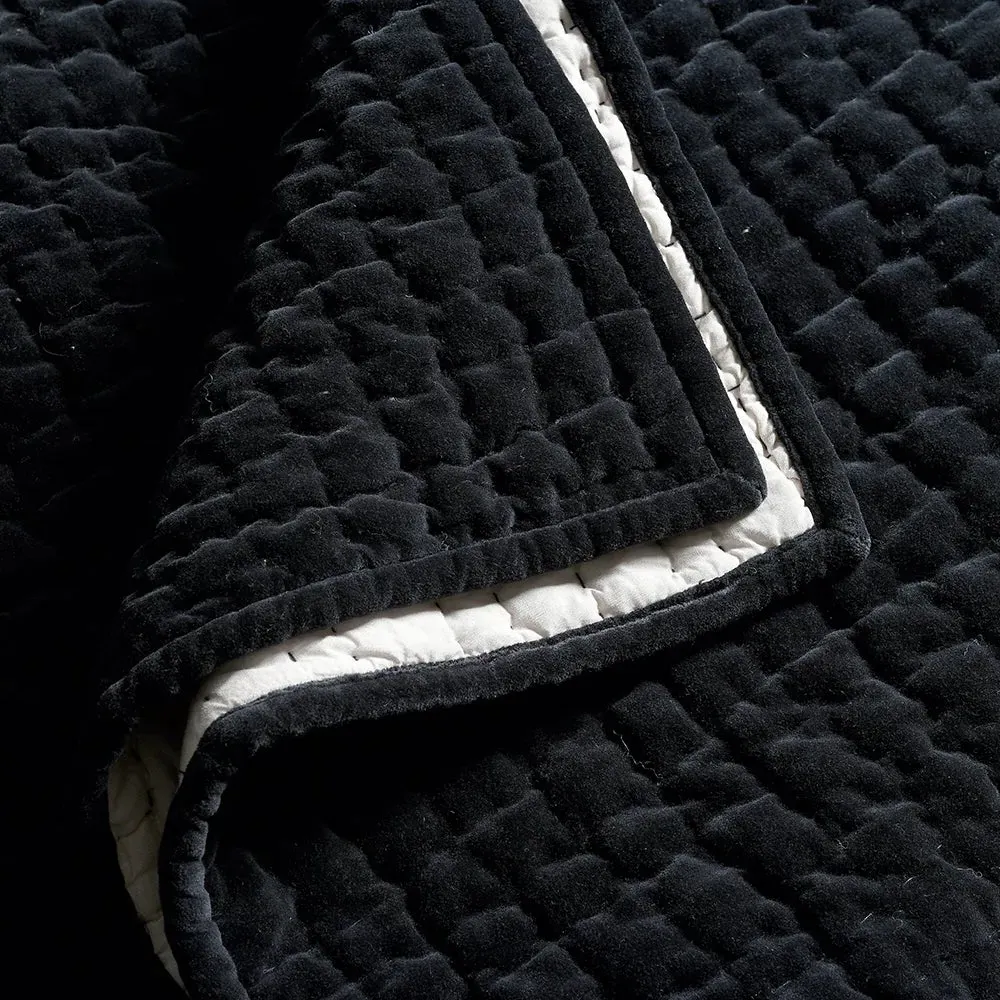 Cotton Velvet Driftline Weave Bed Throw - Navy