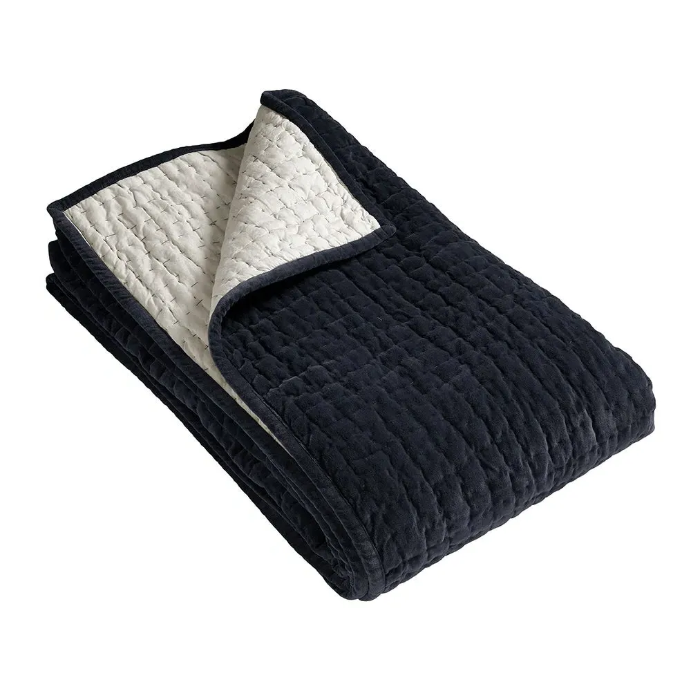 Cotton Velvet Driftline Weave Bed Throw - Navy