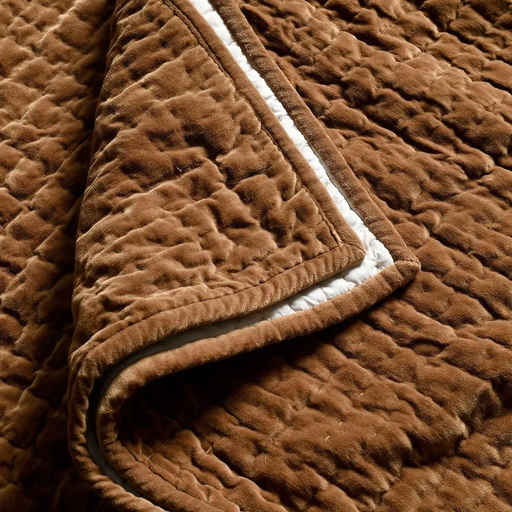 Cotton Velvet Driftline Weave Bed Throw - Spice