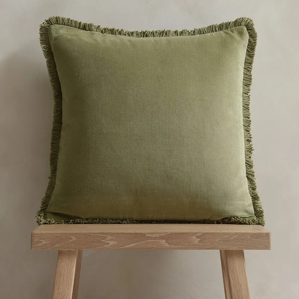 Cotton Velvet Fringed Cushion - Apple