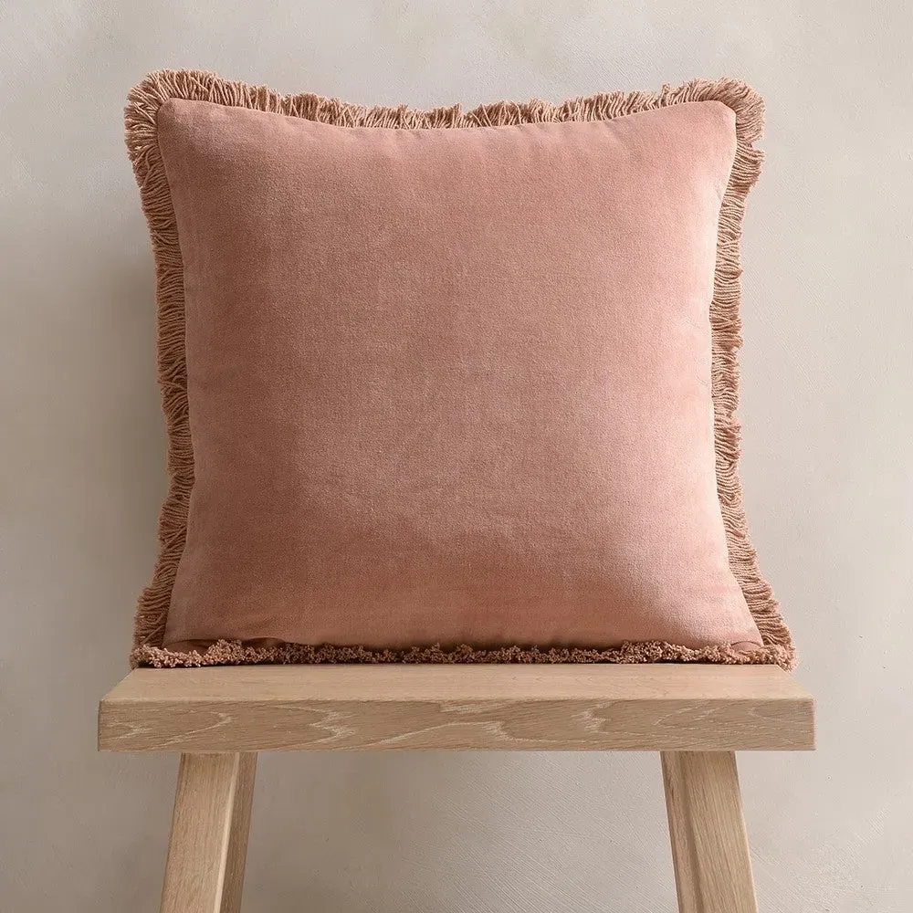 Cotton Velvet Fringed Cushion - Rose