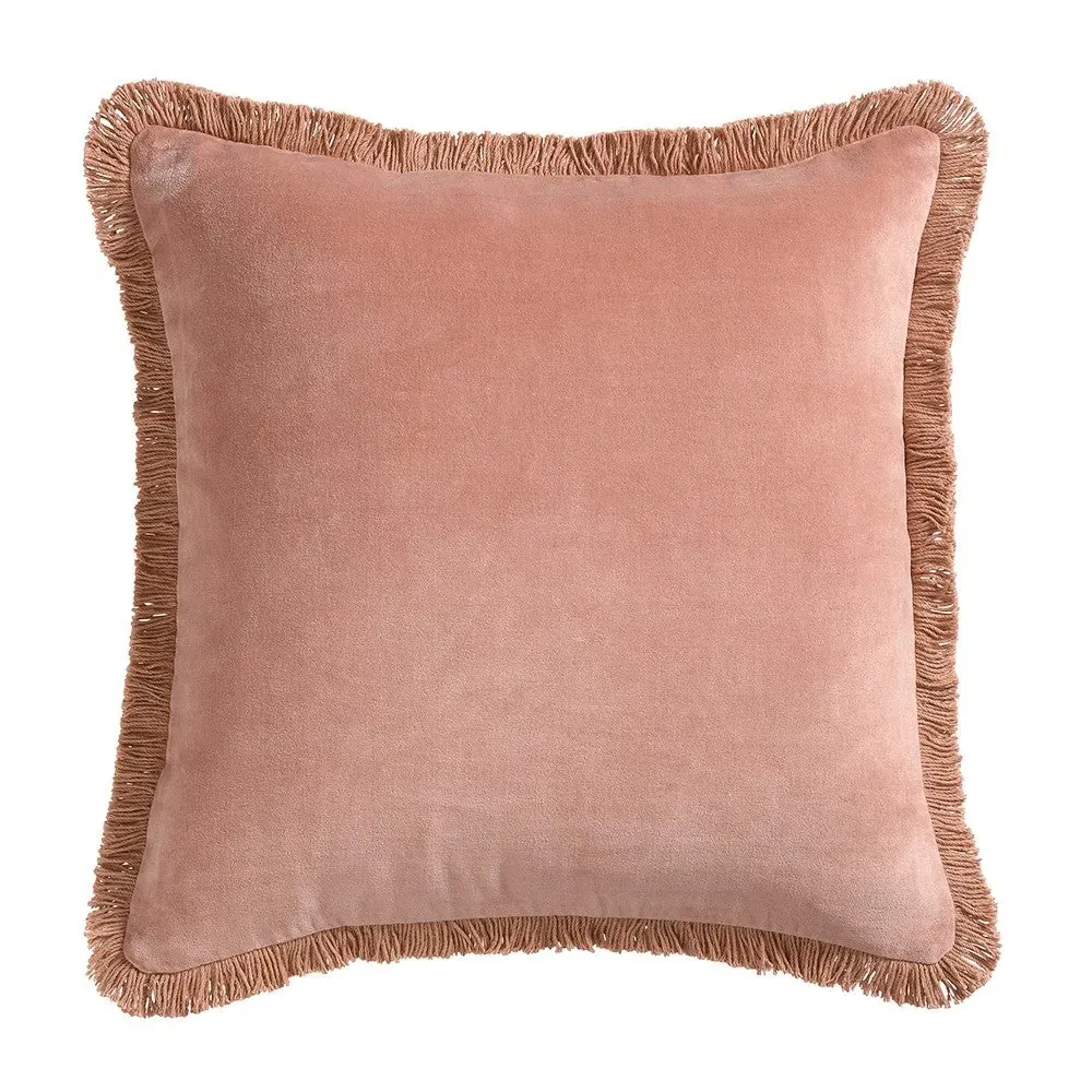 Cotton Velvet Fringed Cushion - Rose