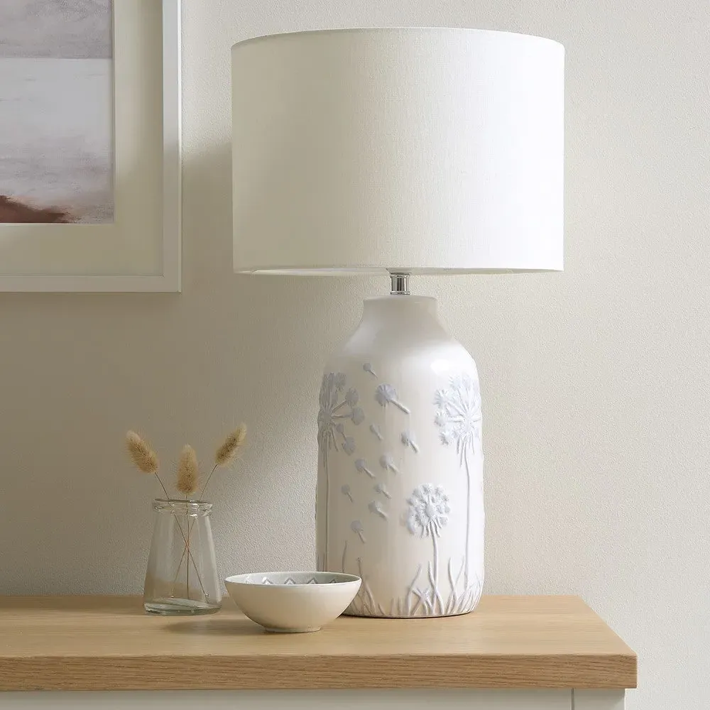 Dandelion Etched Lamp - Light Blue, Ceramic