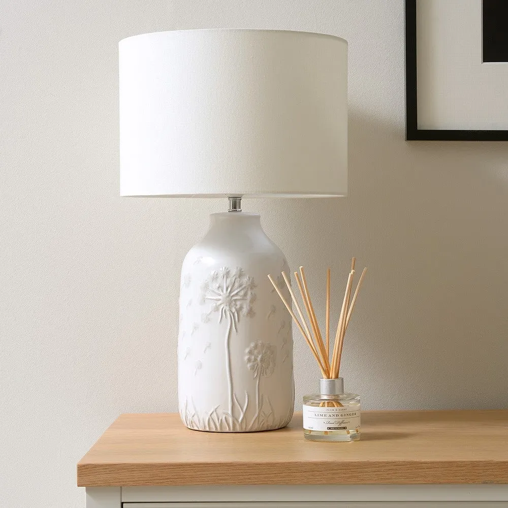 Dandelion Etched Lamp - Soft Grey, Ceramic
