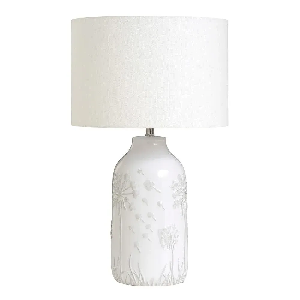 Dandelion Etched Lamp - Soft Grey, Ceramic