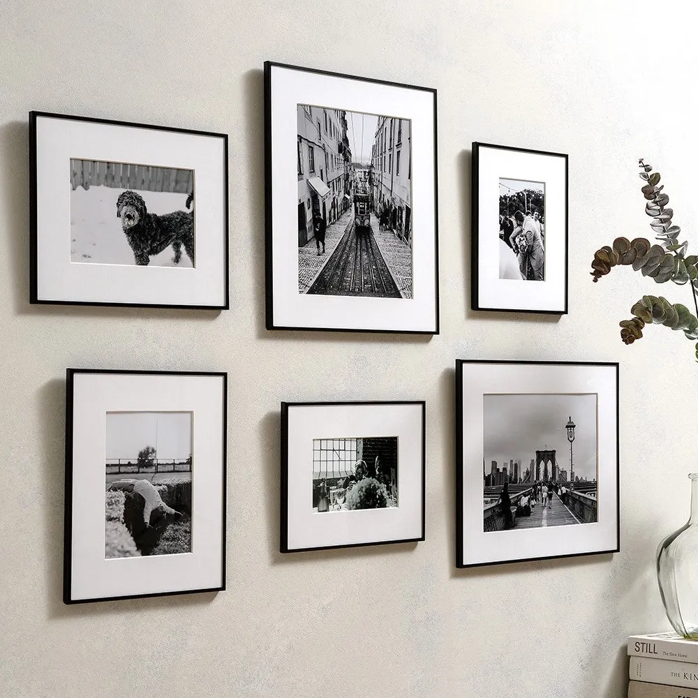 Fine Black Metal Gallery Photo Frames - Set of 6 - Black