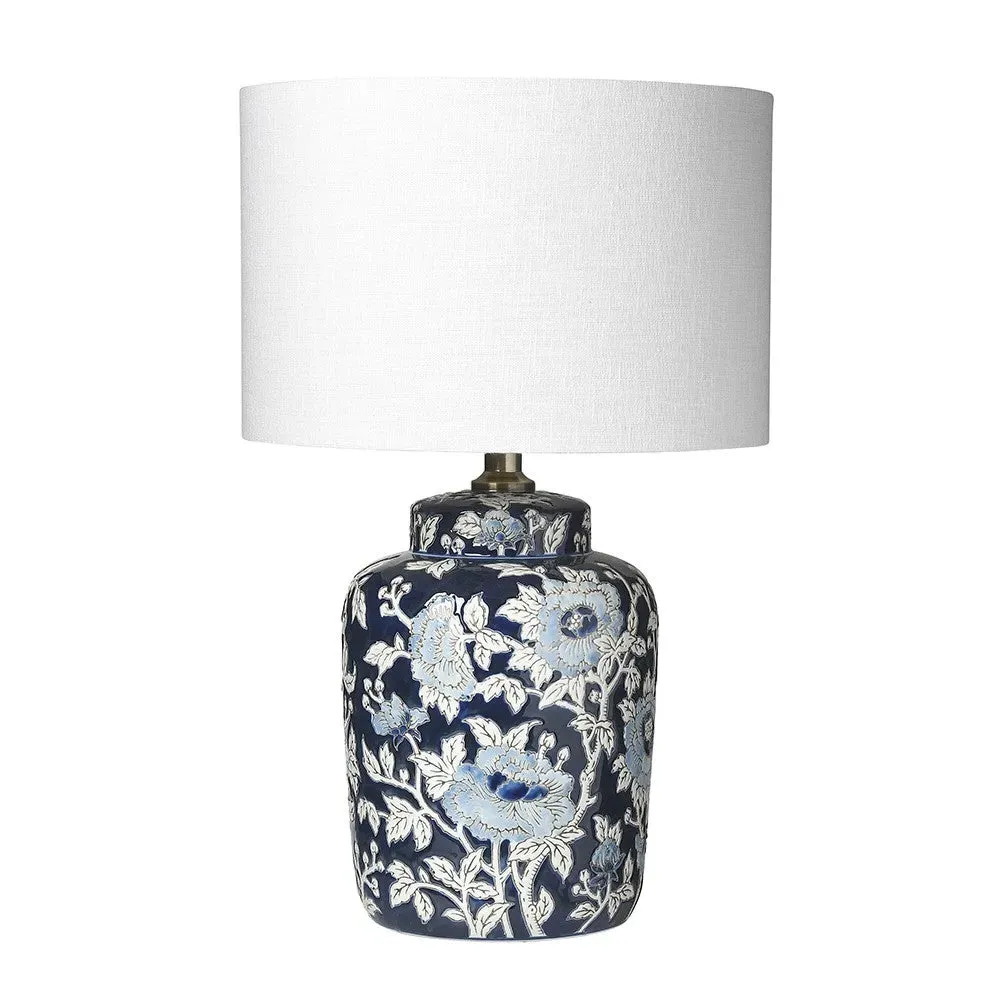 Fleur Floral Ceramic Table Lamp - Blue