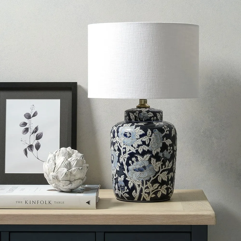 Fleur Floral Ceramic Table Lamp - Blue