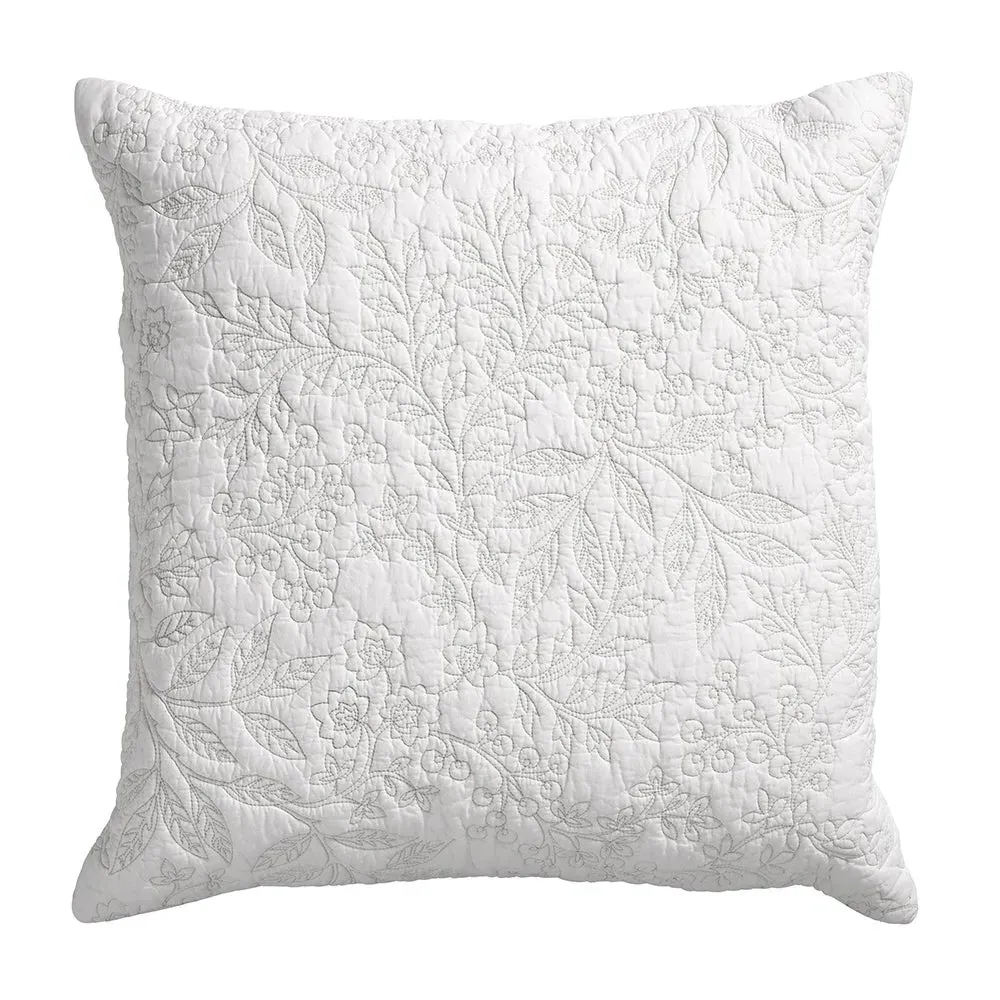 Floral Trail Embroidered Cushion - White, Cotton alternate view