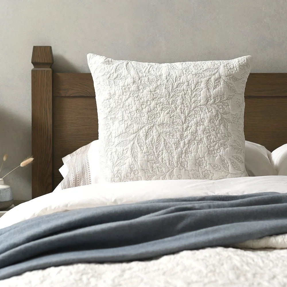Floral Trail Embroidered Cushion - White, Cotton product