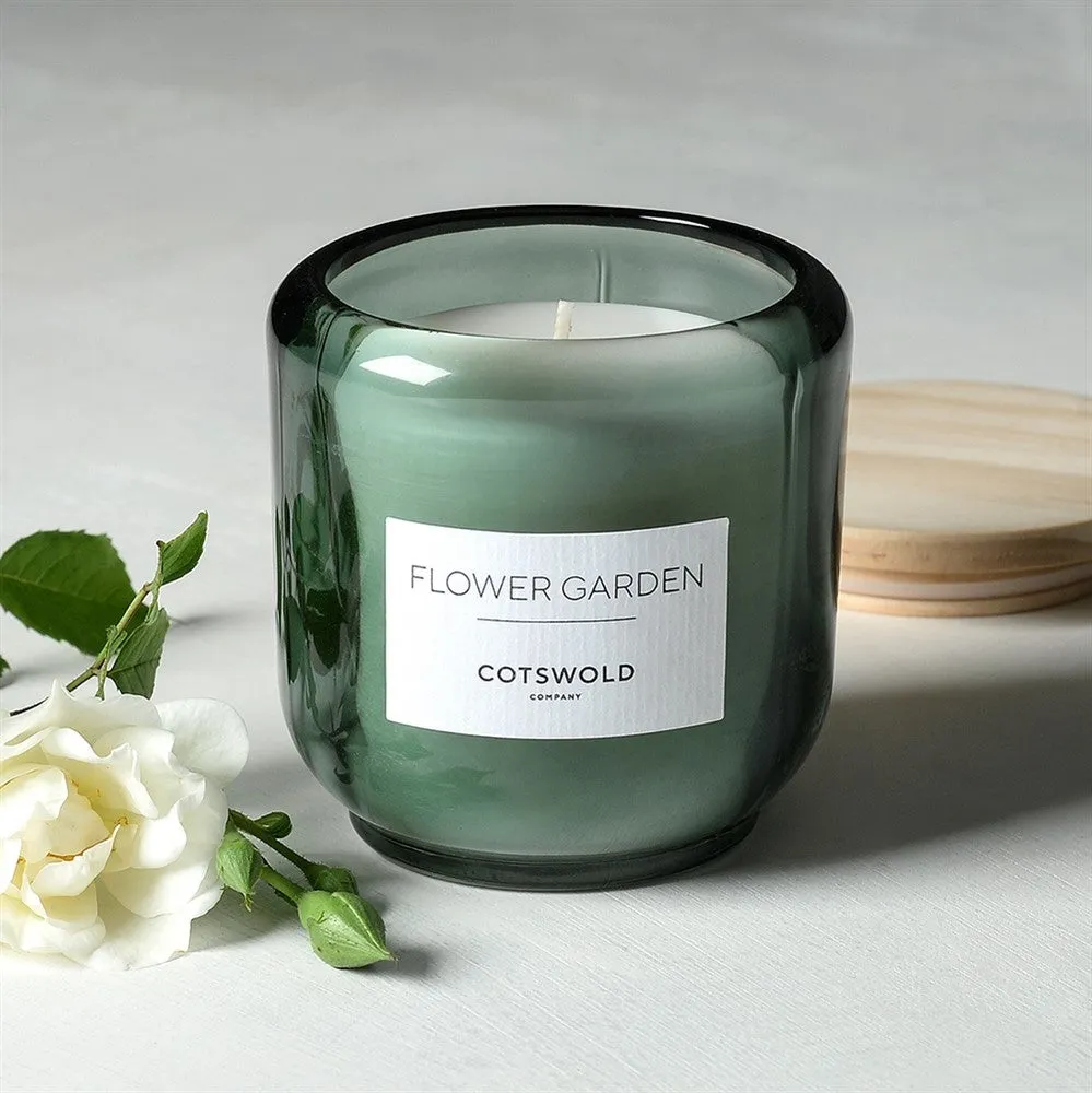 Flower Garden Scented Candle with Wooden Lid - Green