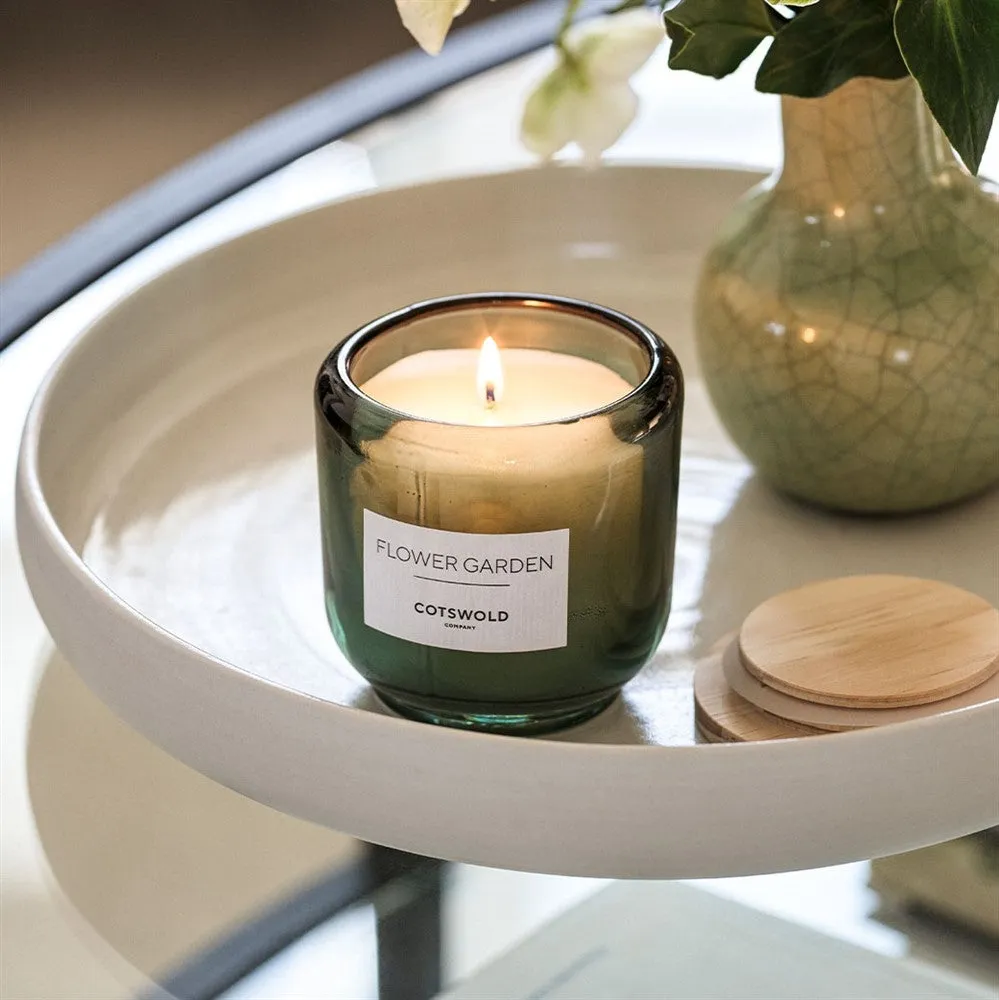 Flower Garden Scented Candle with Wooden Lid - Green