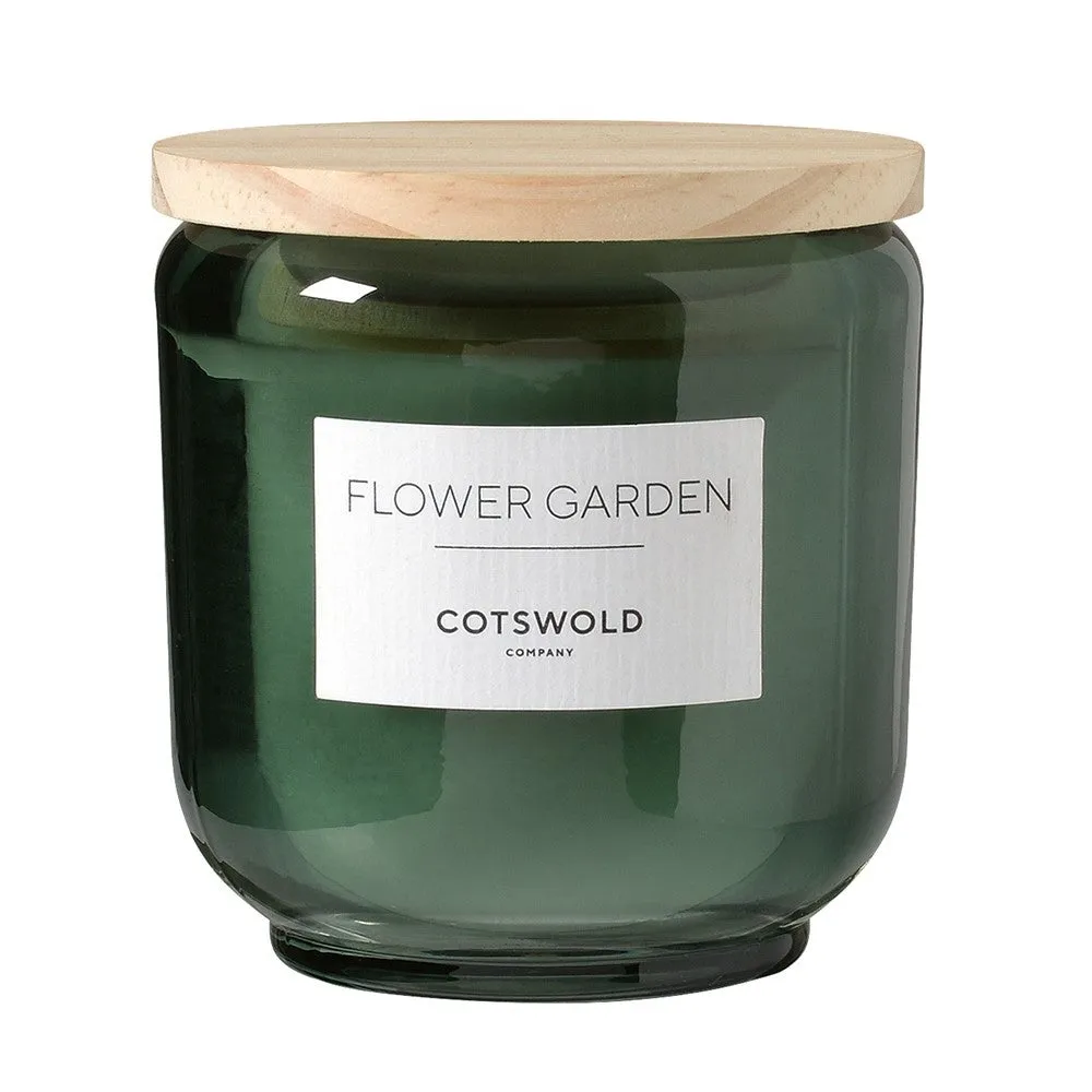 Flower Garden Scented Candle with Wooden Lid - Green