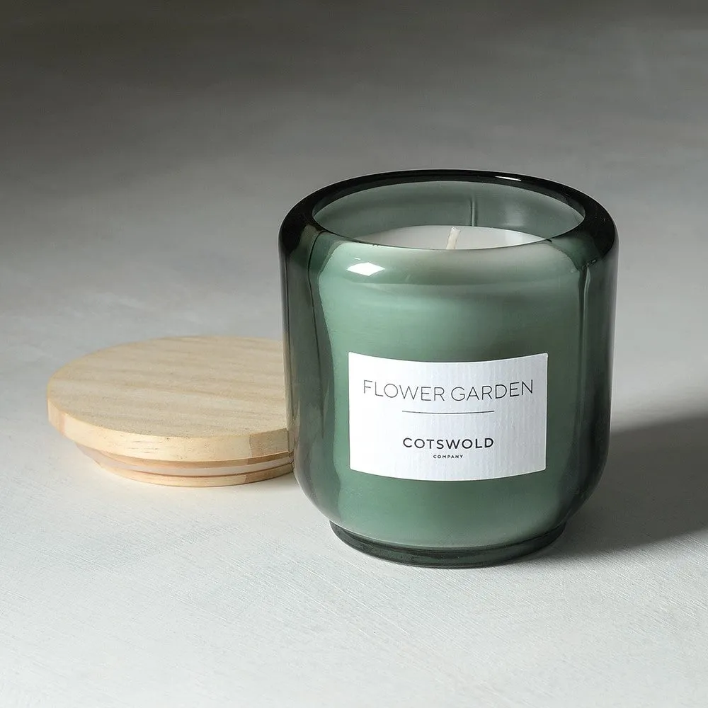 Flower Garden Scented Candle with Wooden Lid - Green
