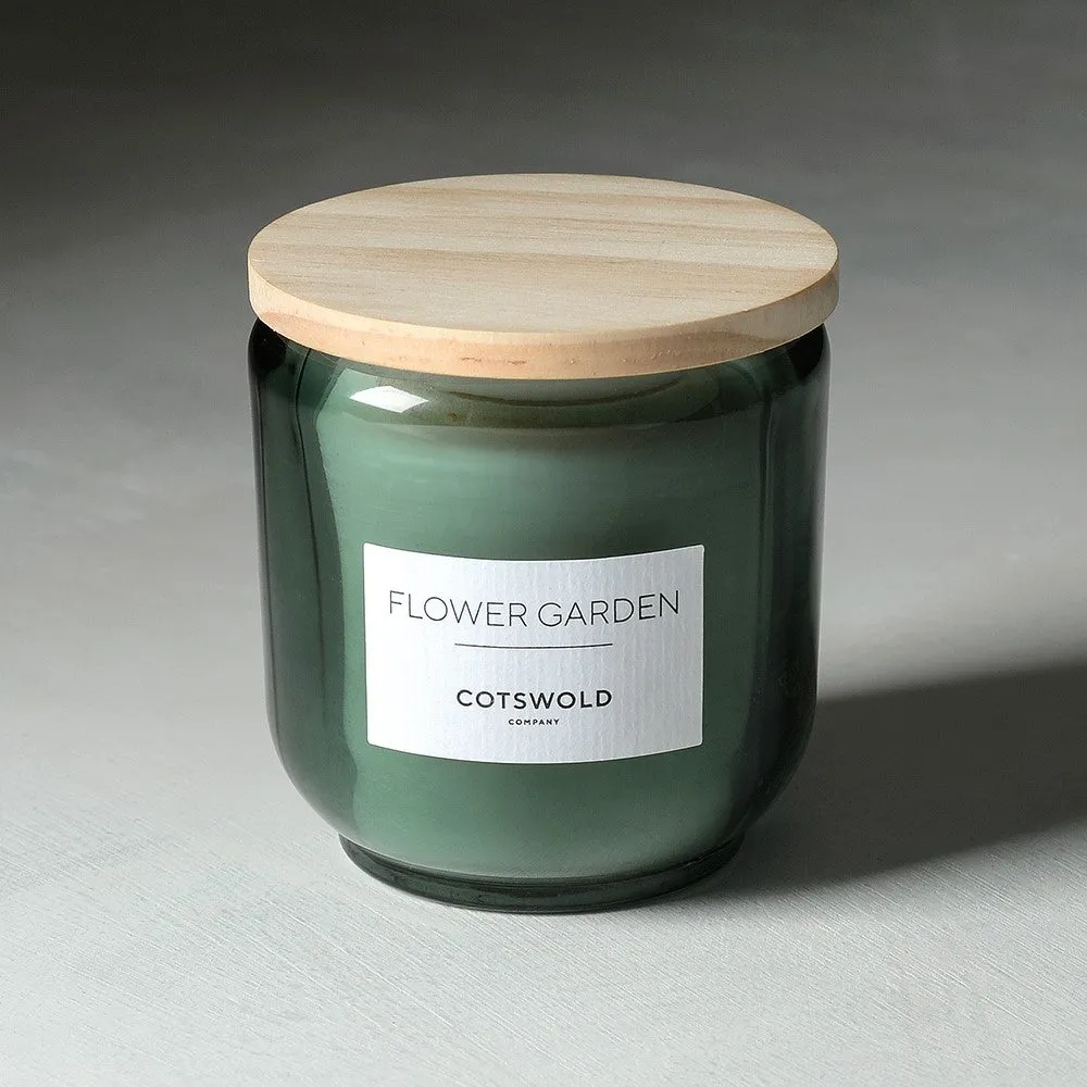 Flower Garden Scented Candle with Wooden Lid - Green image