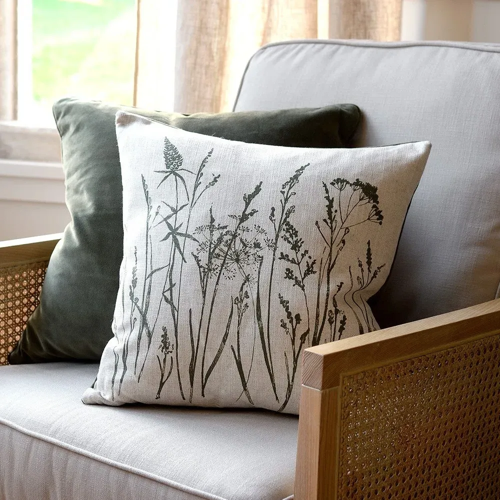 Grasses Print Cushion - Fern