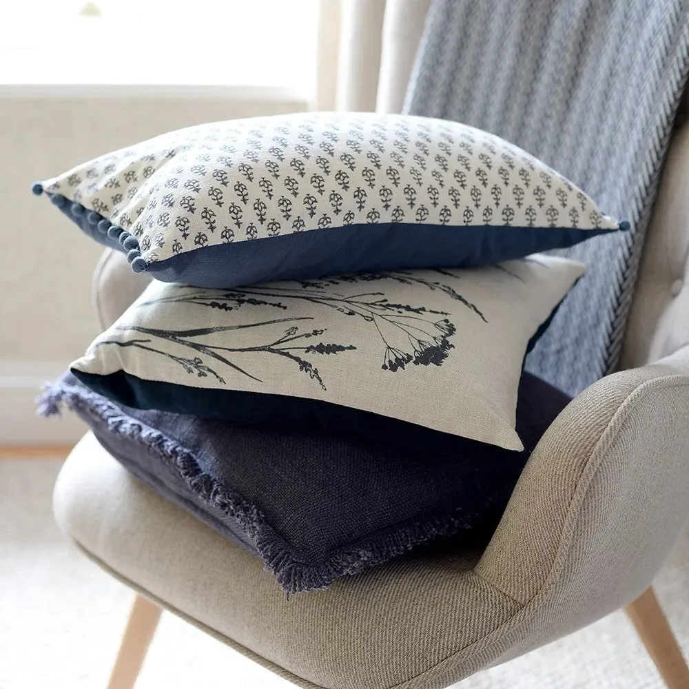 Grasses Print Cushion - Navy