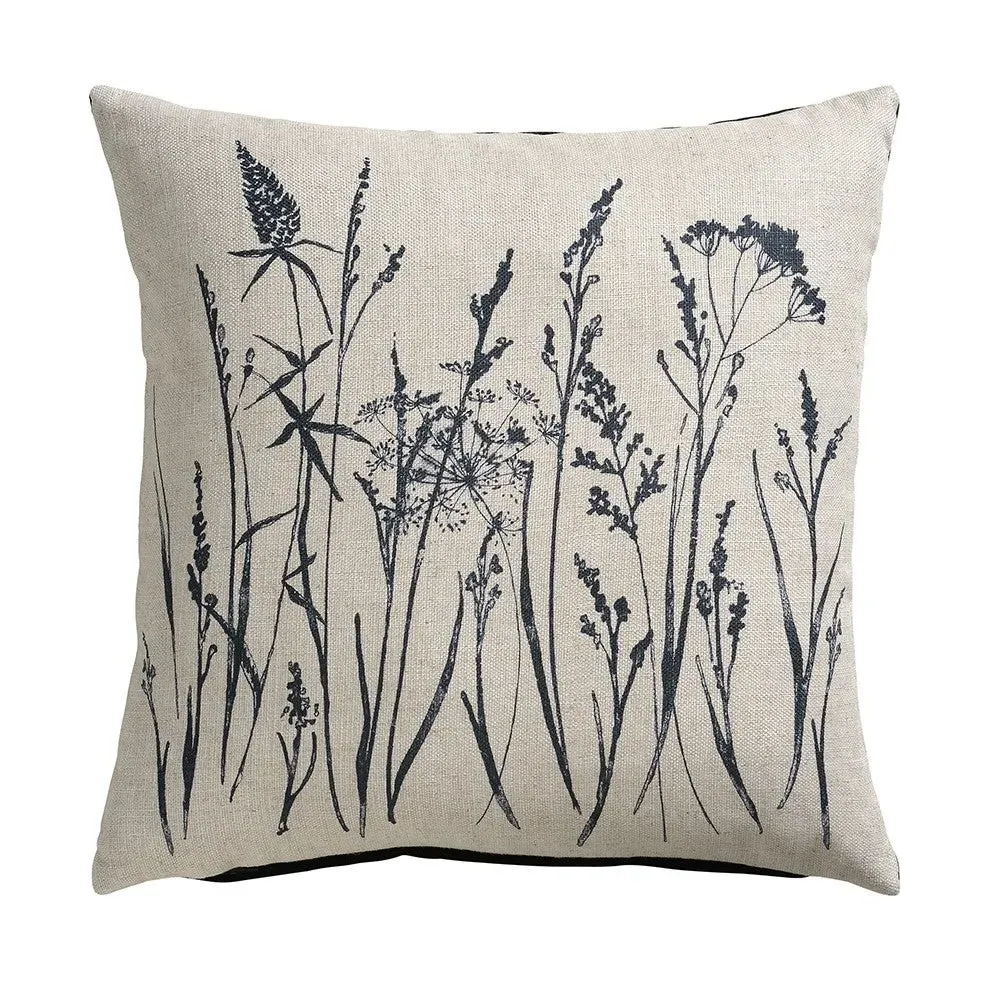 Grasses Print Cushion - Navy