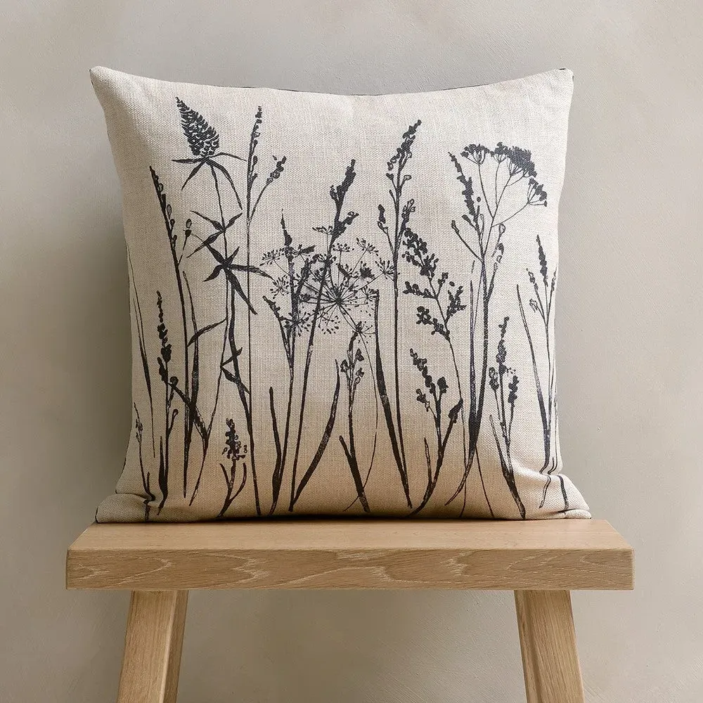Grasses Print Cushion - Navy